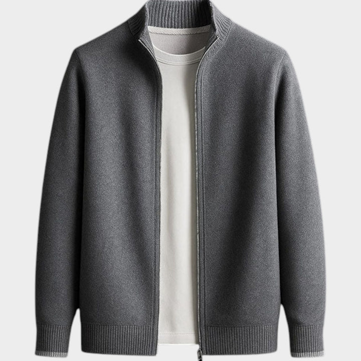 HIgh Ribbed Collar Zip | Cardigan