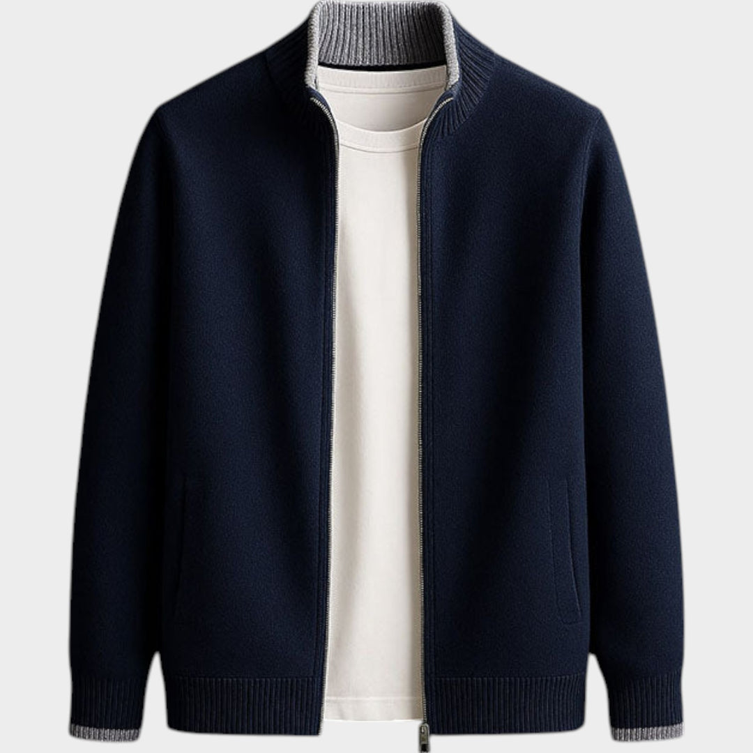 HIgh Ribbed Collar Zip | Cardigan