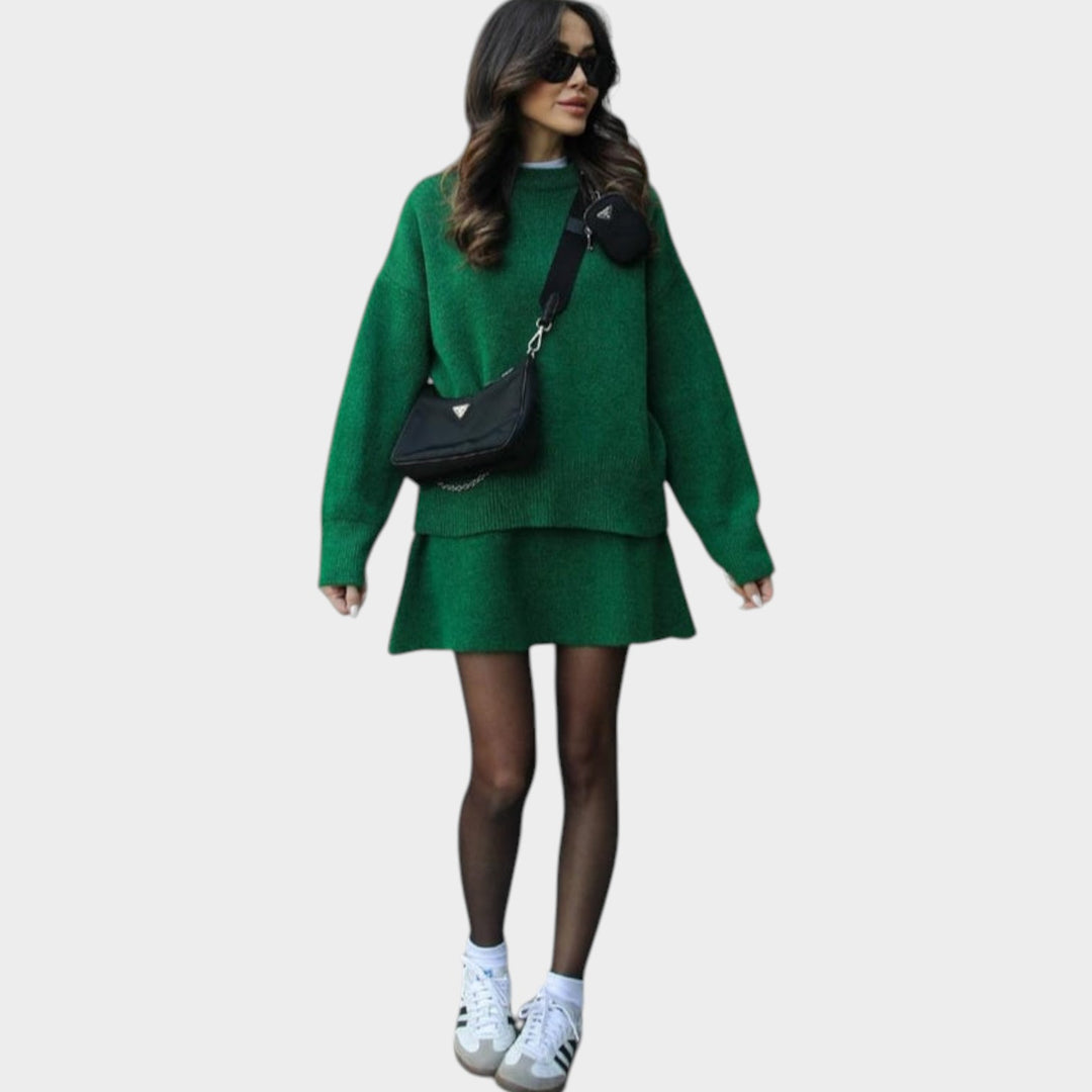 Women’s Two Piece Set Ribbed Knit Jumper and Skirt