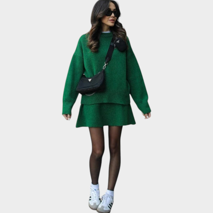Women’s Two Piece Set Ribbed Knit Jumper and Skirt