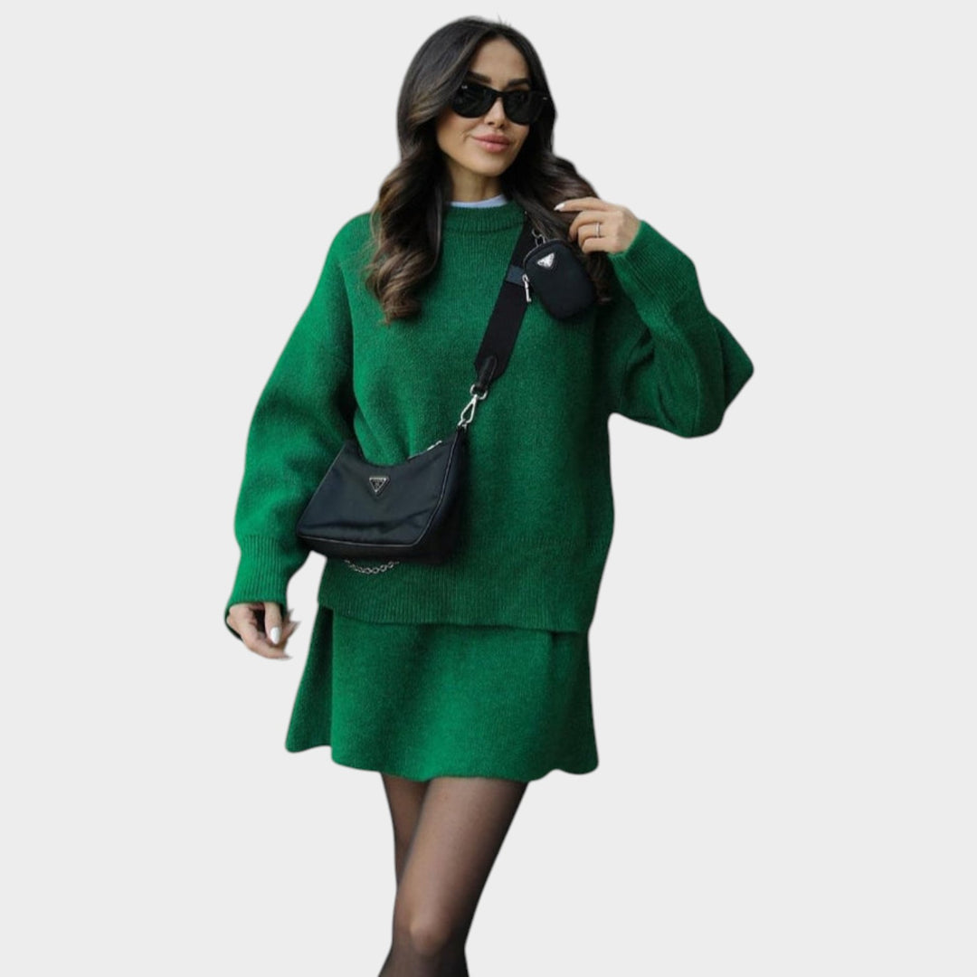 Women’s Two Piece Set Ribbed Knit Jumper and Skirt