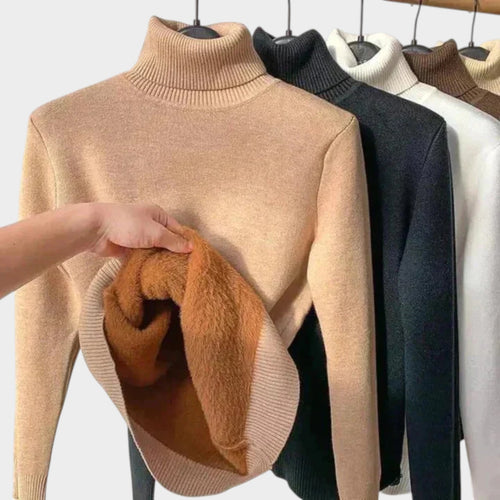 Women's Knit Sweater Turtleneck Fleece-Lined