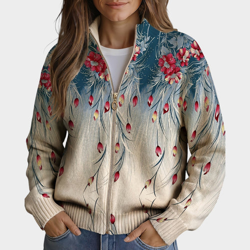 Women’s Floral Cardigan Ombre Print Zip Up